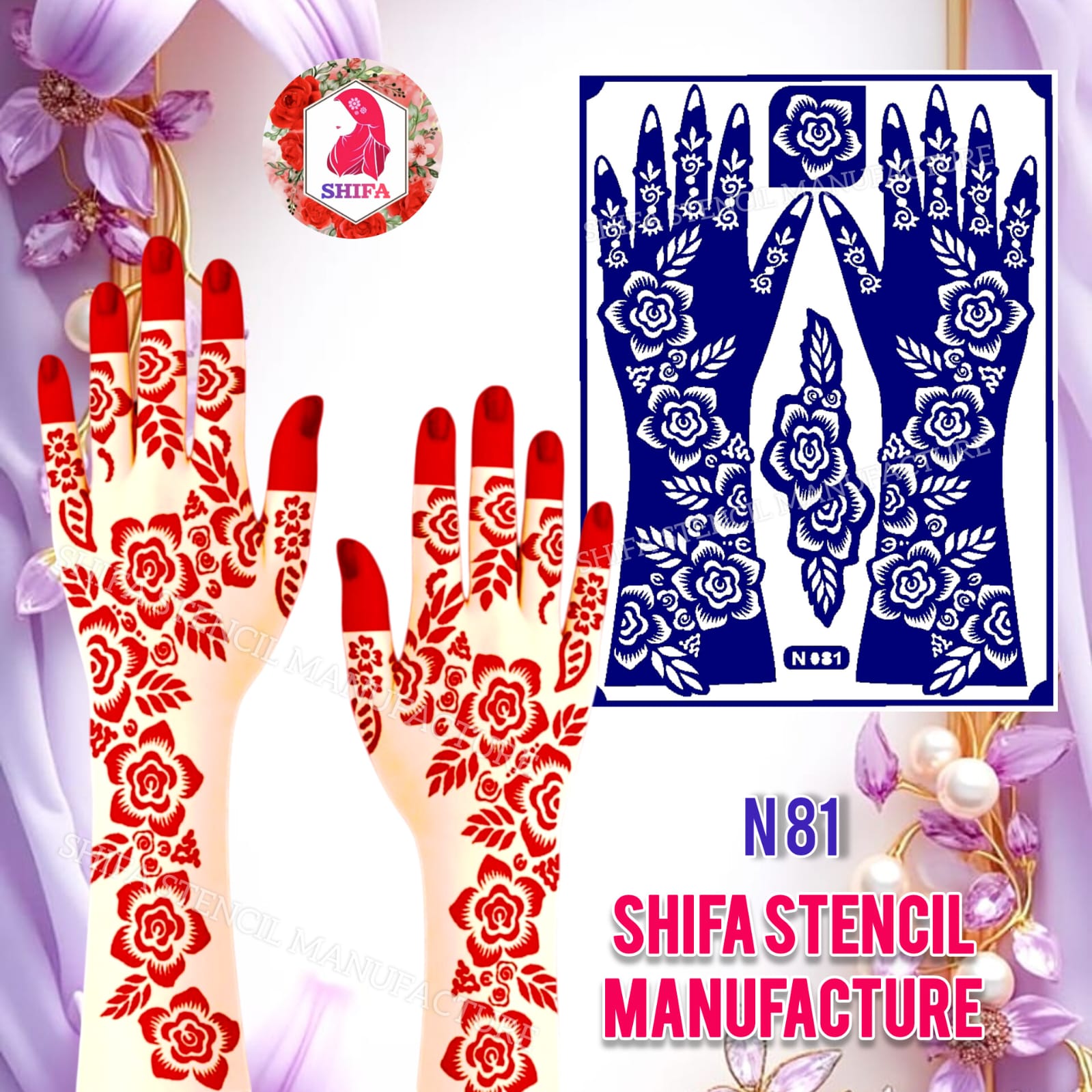 N 81 – Blooming Garden Elegance Sticker Overview Henna Stencil - Shifa Stencil